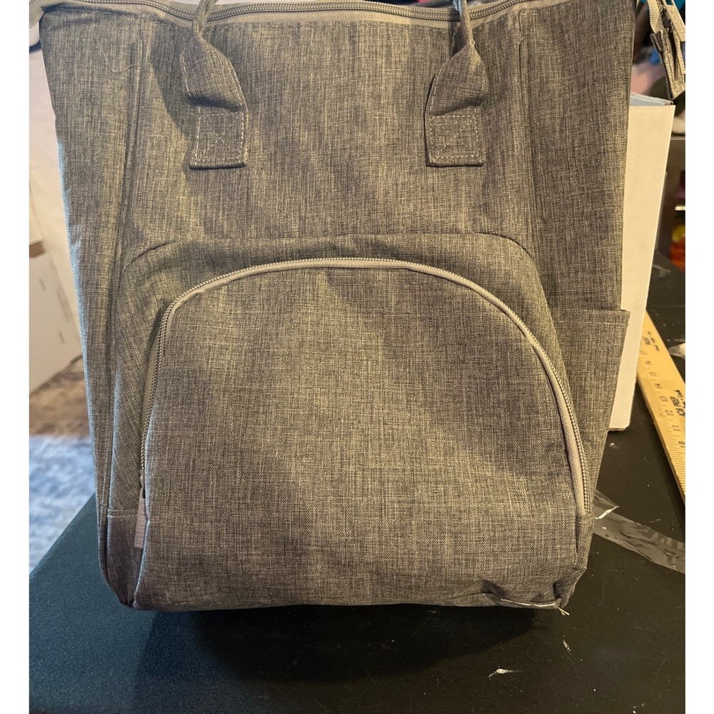 Gray Heathered Diaper Bag Backpack Insulated Bottle Pockets Travel Baby Bag